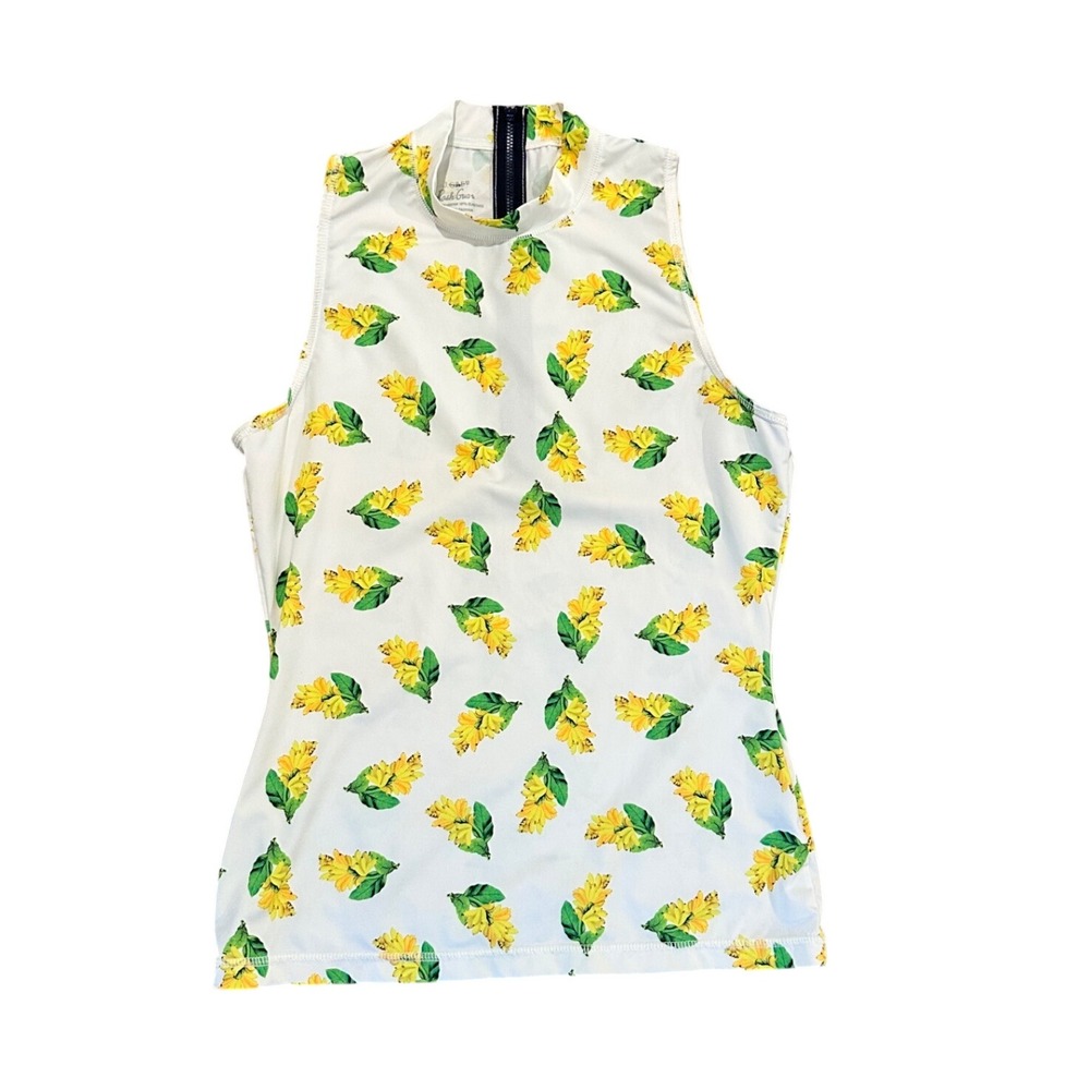 J Crew Rash Guard Womens Size M Sleeveless Mock Neck Yellow Floral Print